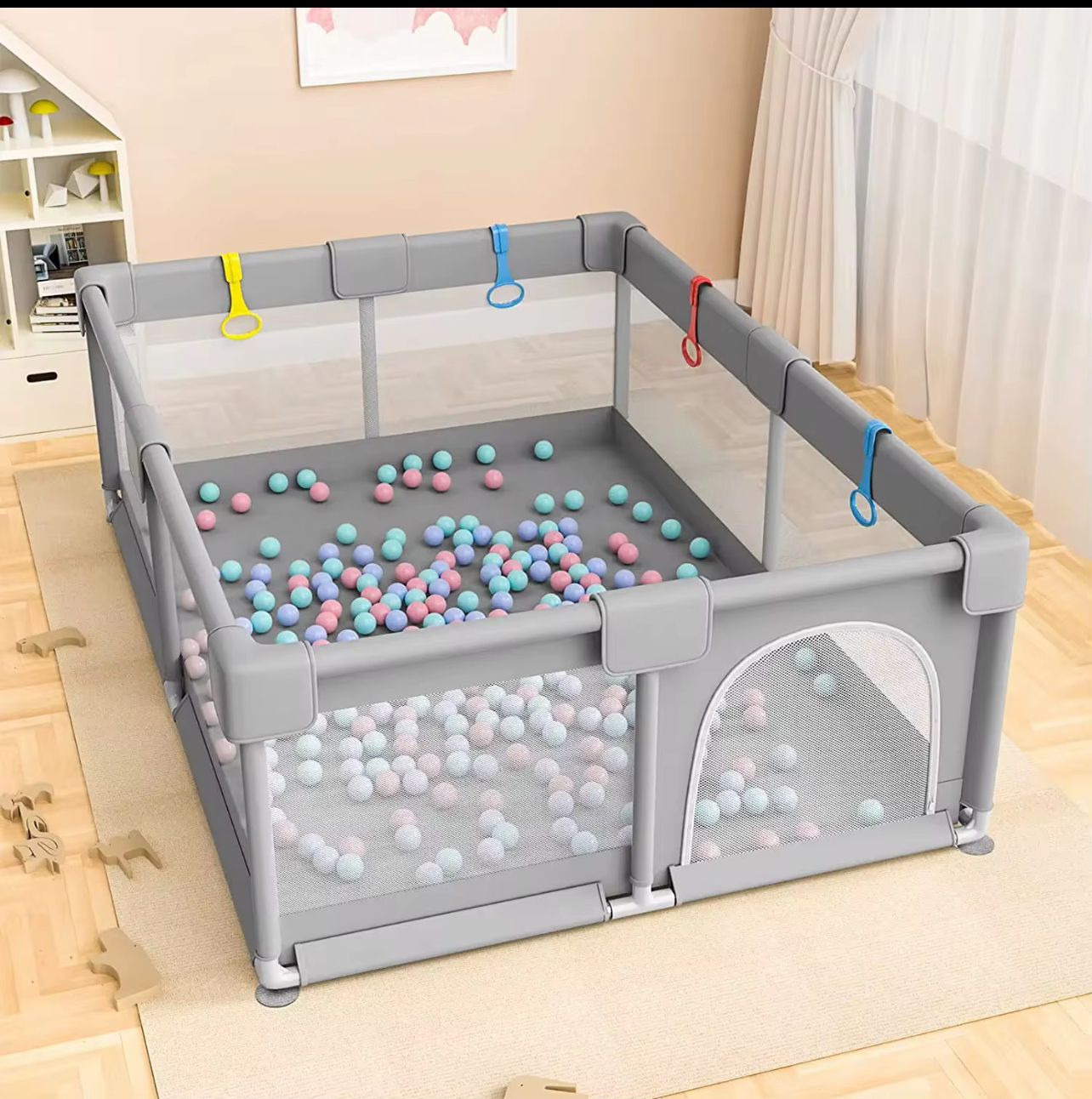 Indoor Baby Playpen with Play Mat & Ocean Balls (Large)