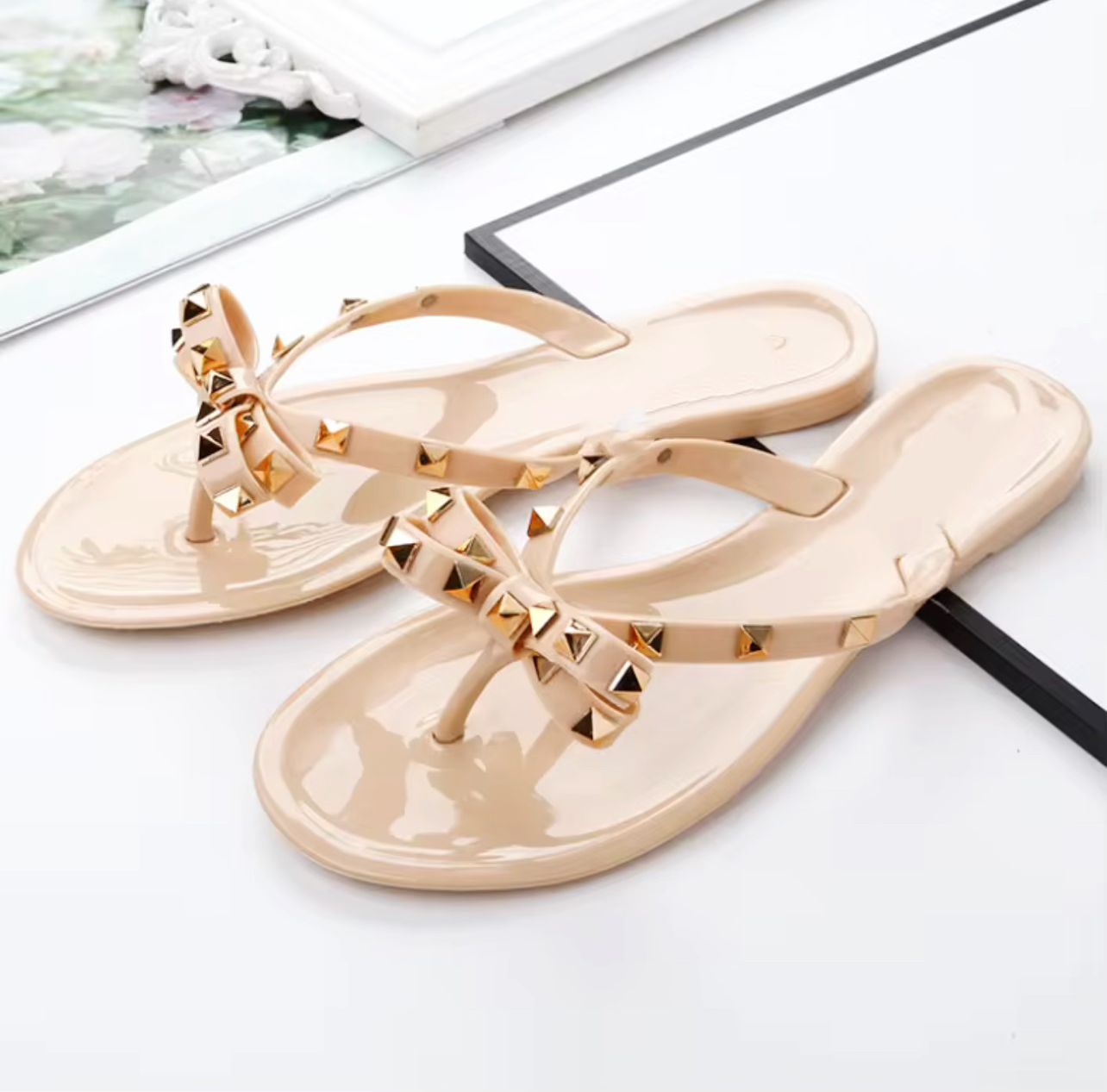 Designer Bow Open Toe Flip Flop Slippers