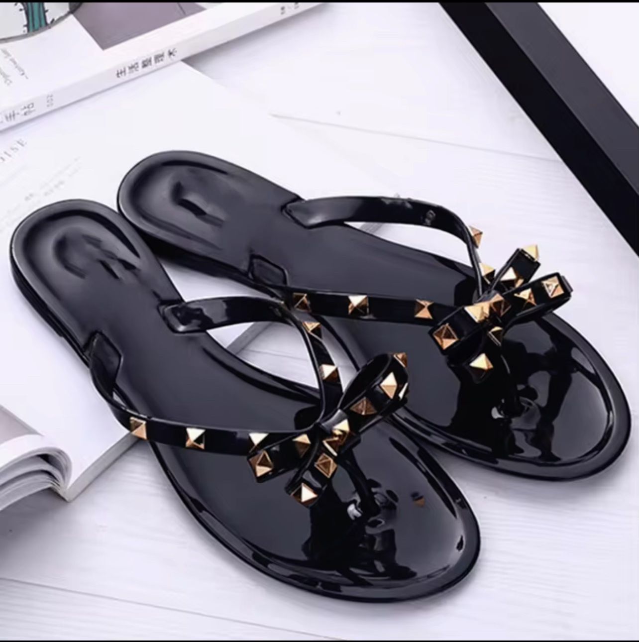 Designer Bow Open Toe Flip Flop Slippers